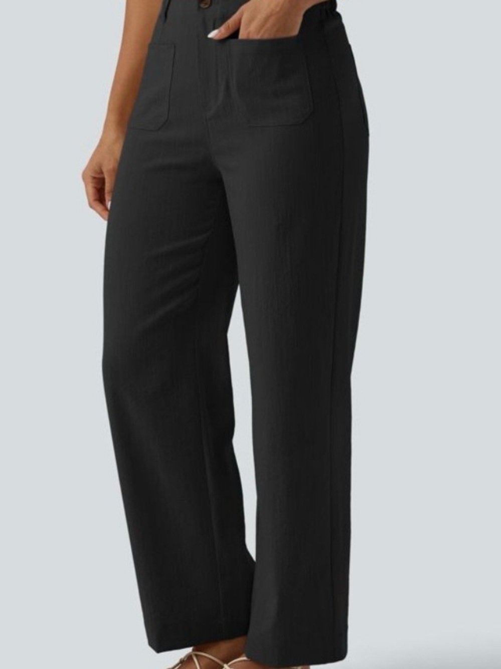 HALARA Black Wide-Leg Pull-On Pants with Front Pockets
